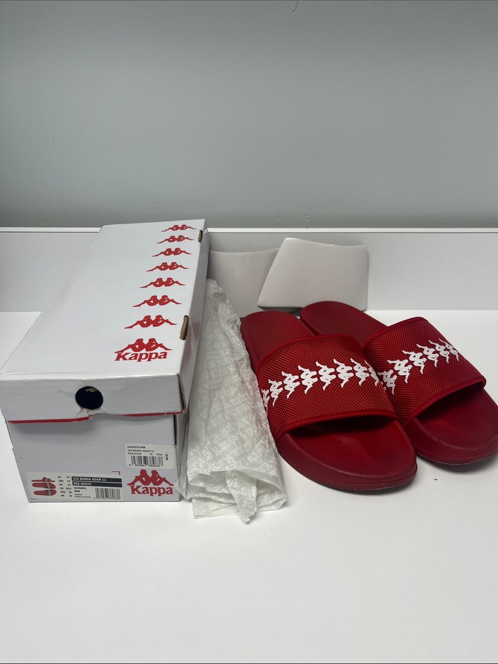 Kappa Red Mens Slide Sandals with White Logo Pattern